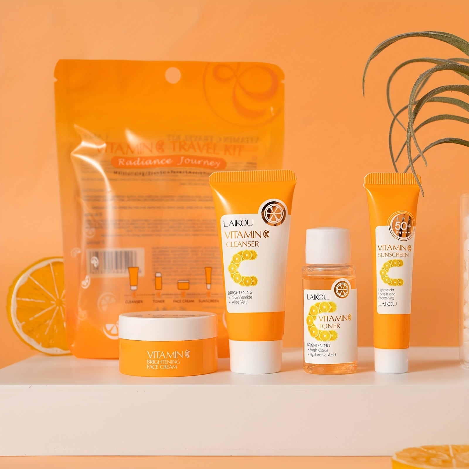 LAIKOU Vitamin C Travel Skincare Kit – 4-in-1 Moisturizing & Brightening Facial Care Set