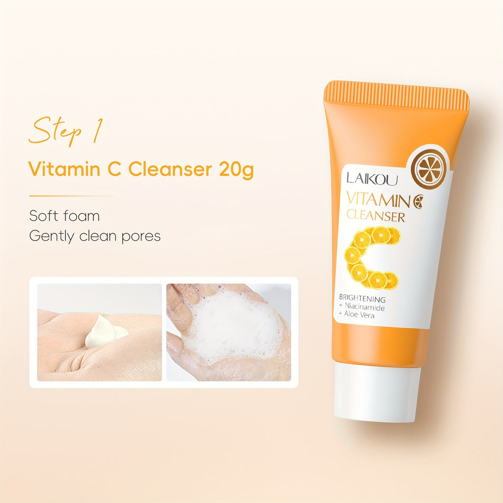 LAIKOU Vitamin C Travel Skincare Kit – 4-in-1 Moisturizing & Brightening Facial Care Set