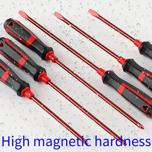 10.16cm Cross +10.16cm One Word Magnetic Screwdriver Set with Extended Handle - Includes Cross Head and Flat Head Drill Bits, Suitable for Home DIY Projects