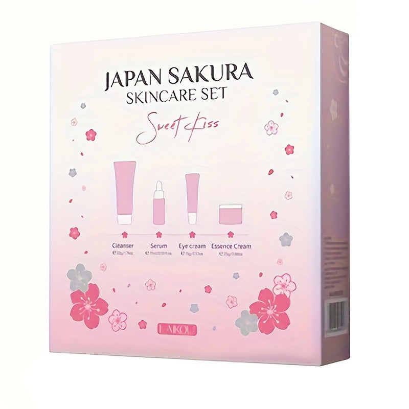 LAIKOU Sakura Cherry Blossom Skincare Set - 4pcs Cleanser, Toner, Eye Cream & Face Cream with Glycerin, Moisturizing for All Light Beige Types, Daily Care Essentials, Daily Skincare|Cherry Blossom Design|Glycerin Enriched, Sa