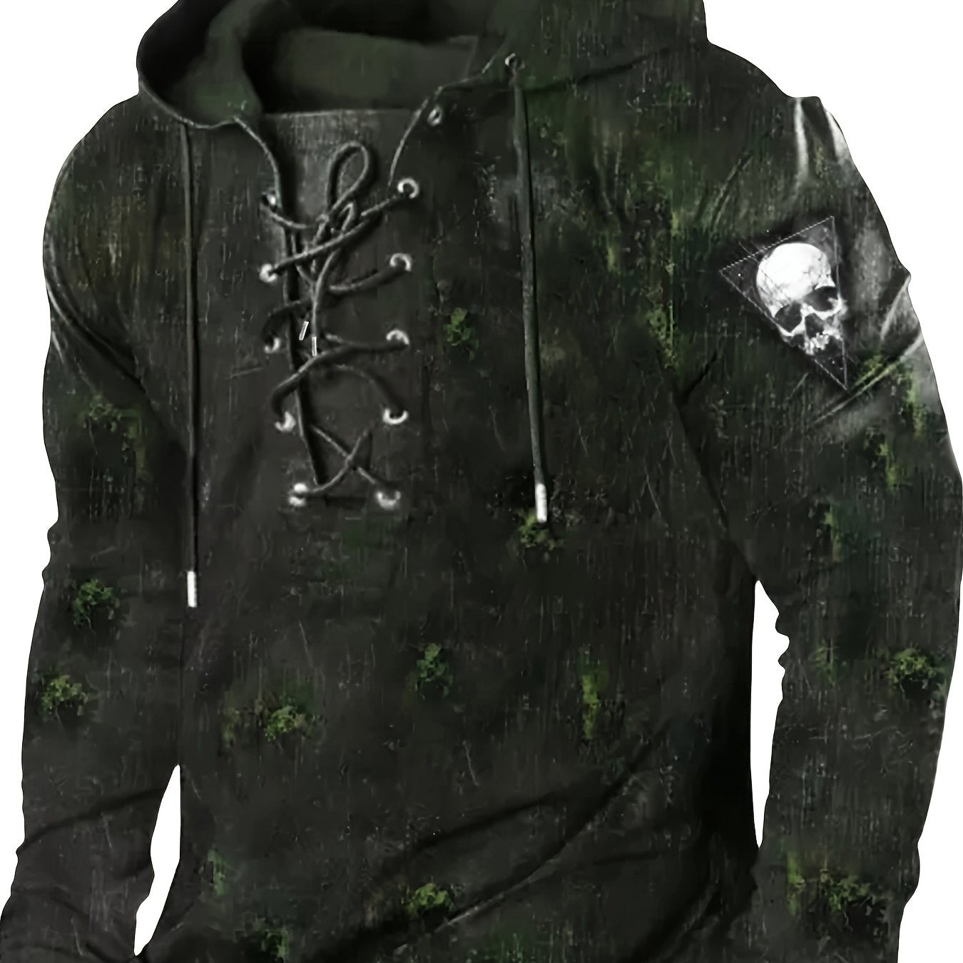 Retro Lace-Up Gothic Graphic Hoodie for Men – Streetwear Casual Floral Print Hooded Sweatshirt | Spring, Fall & Winter Fashion | Gift Idea