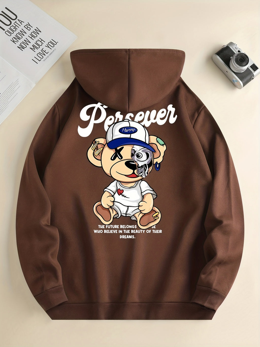 Cute Cartoon Bear Print Hoodie for Men – Casual Pullover Streetwear Sweatshirt with Kangaroo Pocket | Spring & Fall Fashion | Gift Idea