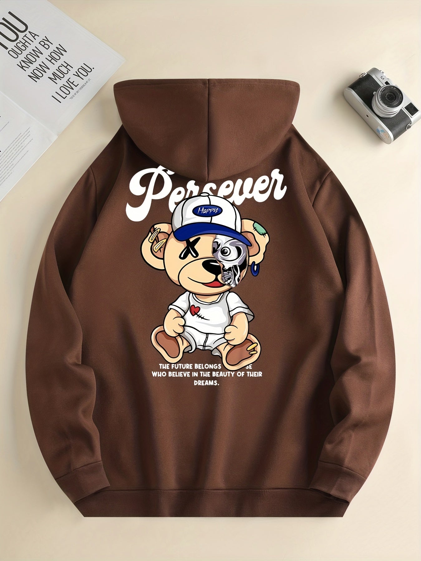 Cute Cartoon Bear Print Hoodie for Men – Casual Pullover Streetwear Sweatshirt with Kangaroo Pocket | Spring & Fall Fashion | Gift Idea