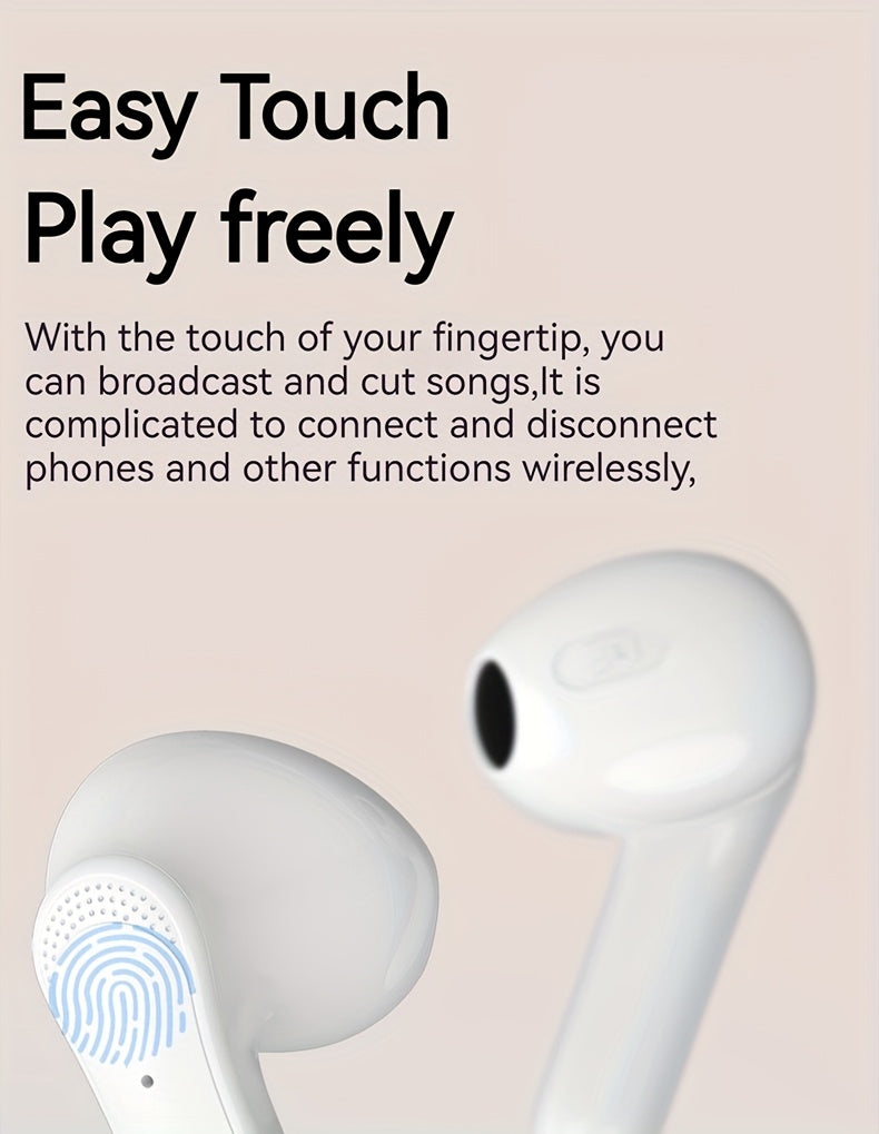 Wireless Touch Control Bluetooth Earbuds – 200mAh Rechargeable Semi-Open Earphones | Type-C Fast Charging | Clear Microphone | Lightweight Daily Use Headset