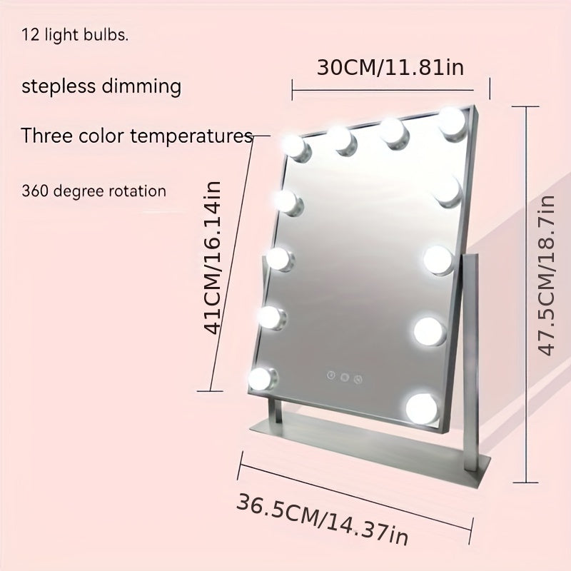 Princess Vanity Mirror - Square LED Lighted Desktop Beauty Mirror with Portable Design, Smart Touch, and Adjustable Brightness for Skincare and Makeup Application - Perfect for Home, Travel, or Professional Use