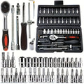 216/46-Piece Universal Socket & Ratchet Tool Set – SAE & Metric Mechanical Repair Kit | 72-Tooth Automotive Wrench Set | Chrome Vanadium Steel Garage Toolbox
