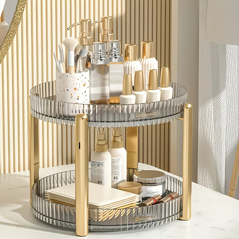 360° Rotating Clear Vanity Tray - Makeup & Perfume Organizer with Adjustable, No-Install Design by Zlxtxpor for Cosmetics, Skincare, and Bathroom Storage