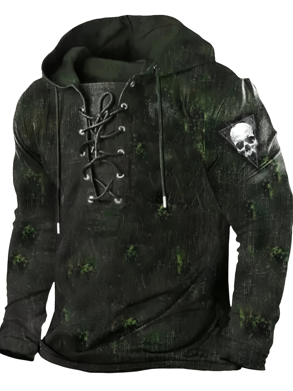 Retro Lace-Up Gothic Graphic Hoodie for Men – Streetwear Casual Floral Print Hooded Sweatshirt | Spring, Fall & Winter Fashion | Gift Idea