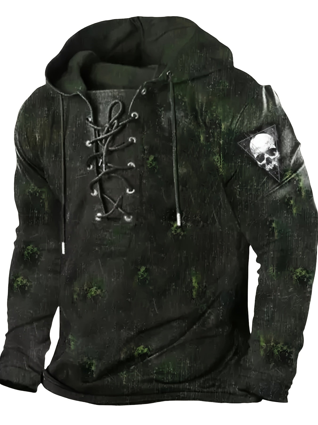 Retro Lace-Up Gothic Graphic Hoodie for Men – Streetwear Casual Floral Print Hooded Sweatshirt | Spring, Fall & Winter Fashion | Gift Idea