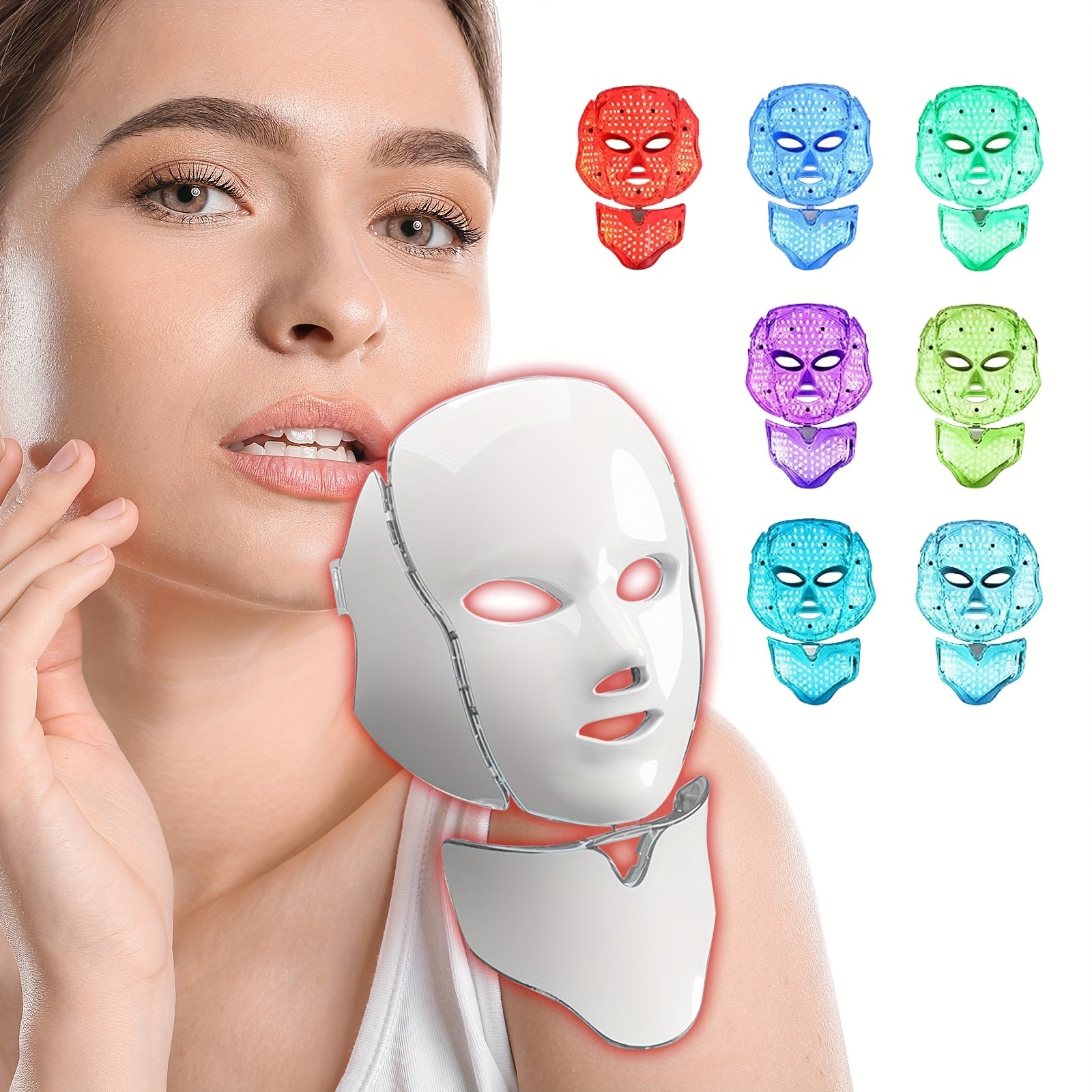 LHANLIN LED Multicolor Facial Therapy Mask – USB Rechargeable, Remote Control, 1200mAh