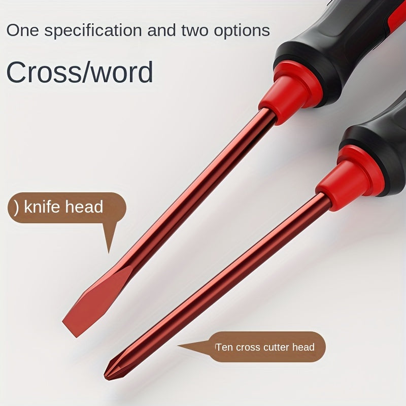 10.16cm Cross +10.16cm One Word Magnetic Screwdriver Set with Extended Handle - Includes Cross Head and Flat Head Drill Bits, Suitable for Home DIY Projects