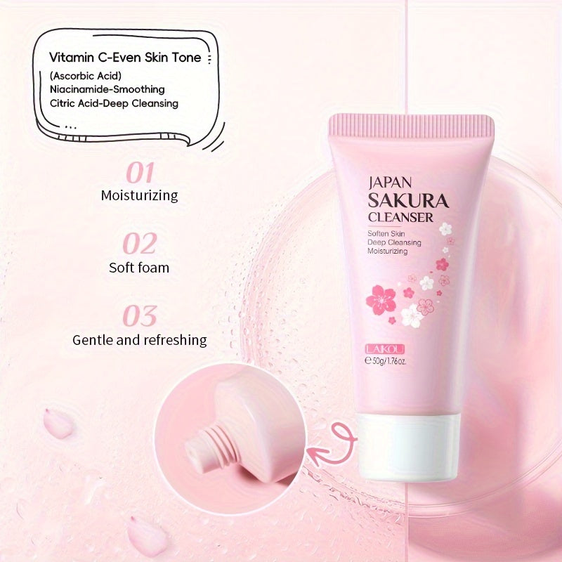 LAIKOU Sakura Skincare Kit for Women – 7PCS Vitamin C Brightening & Moisturizing Set
