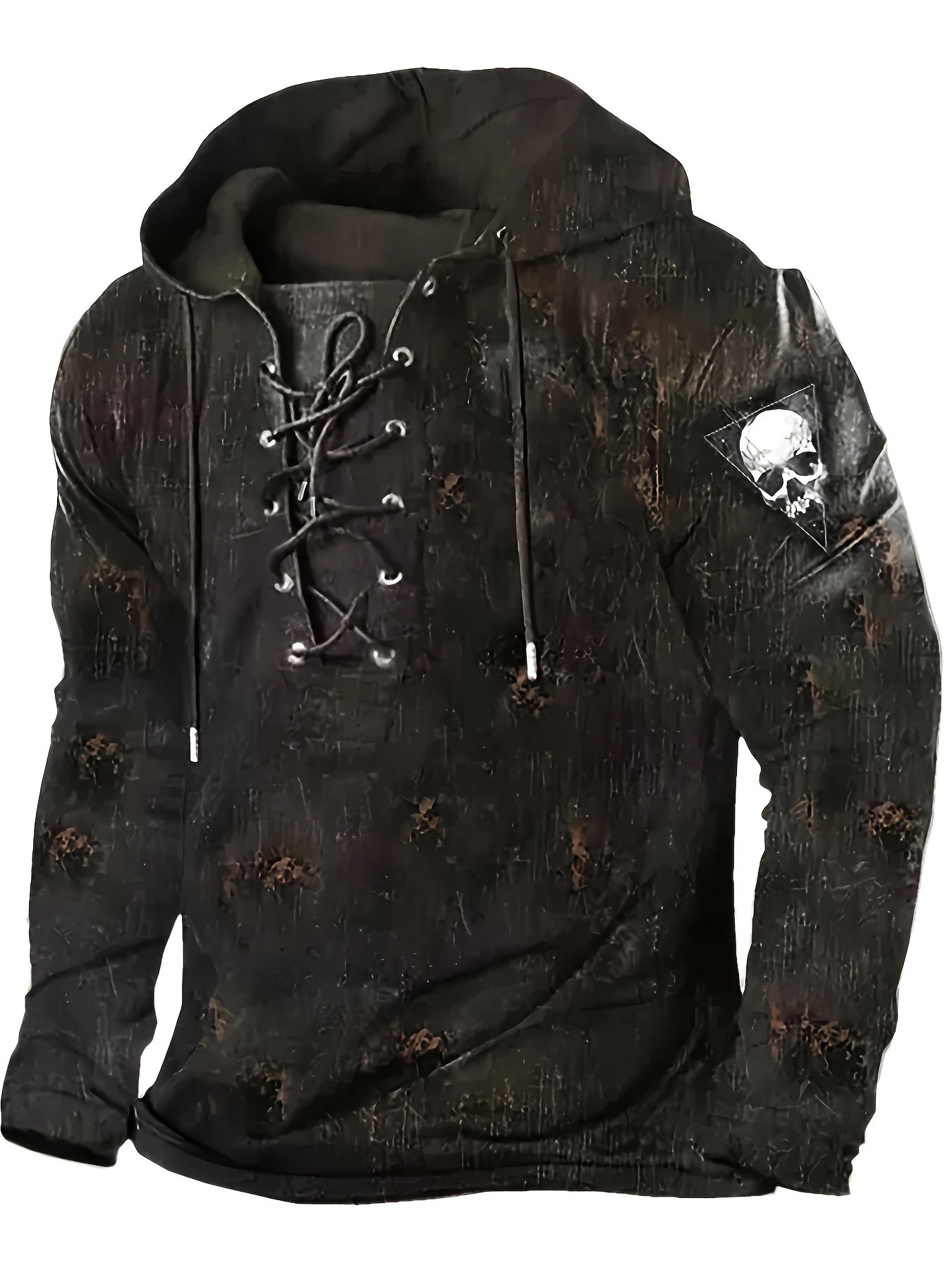 Retro Lace-Up Gothic Graphic Hoodie for Men – Streetwear Casual Floral Print Hooded Sweatshirt | Spring, Fall & Winter Fashion | Gift Idea