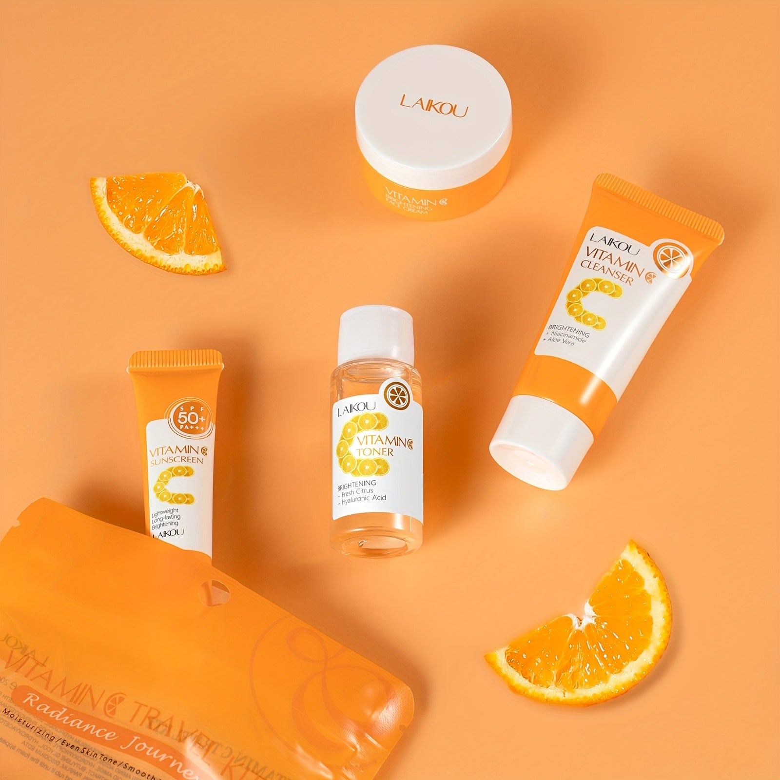 LAIKOU Vitamin C Travel Skincare Kit – 4-in-1 Moisturizing & Brightening Facial Care Set