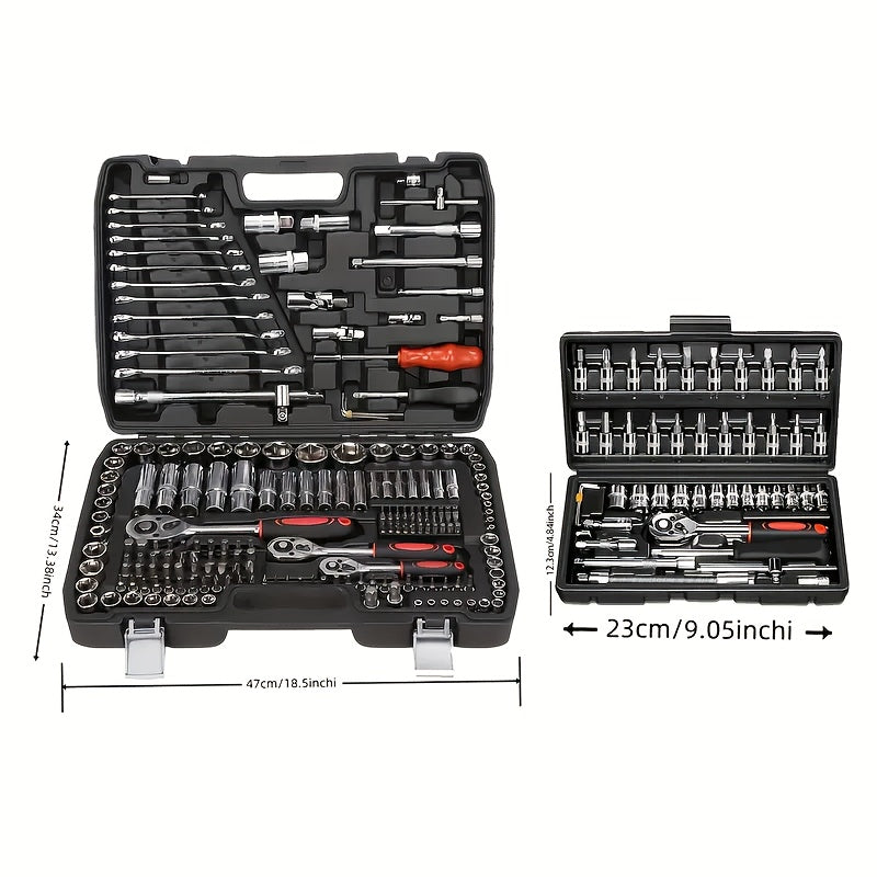 216/46-Piece Universal Socket & Ratchet Tool Set – SAE & Metric Mechanical Repair Kit | 72-Tooth Automotive Wrench Set | Chrome Vanadium Steel Garage Toolbox