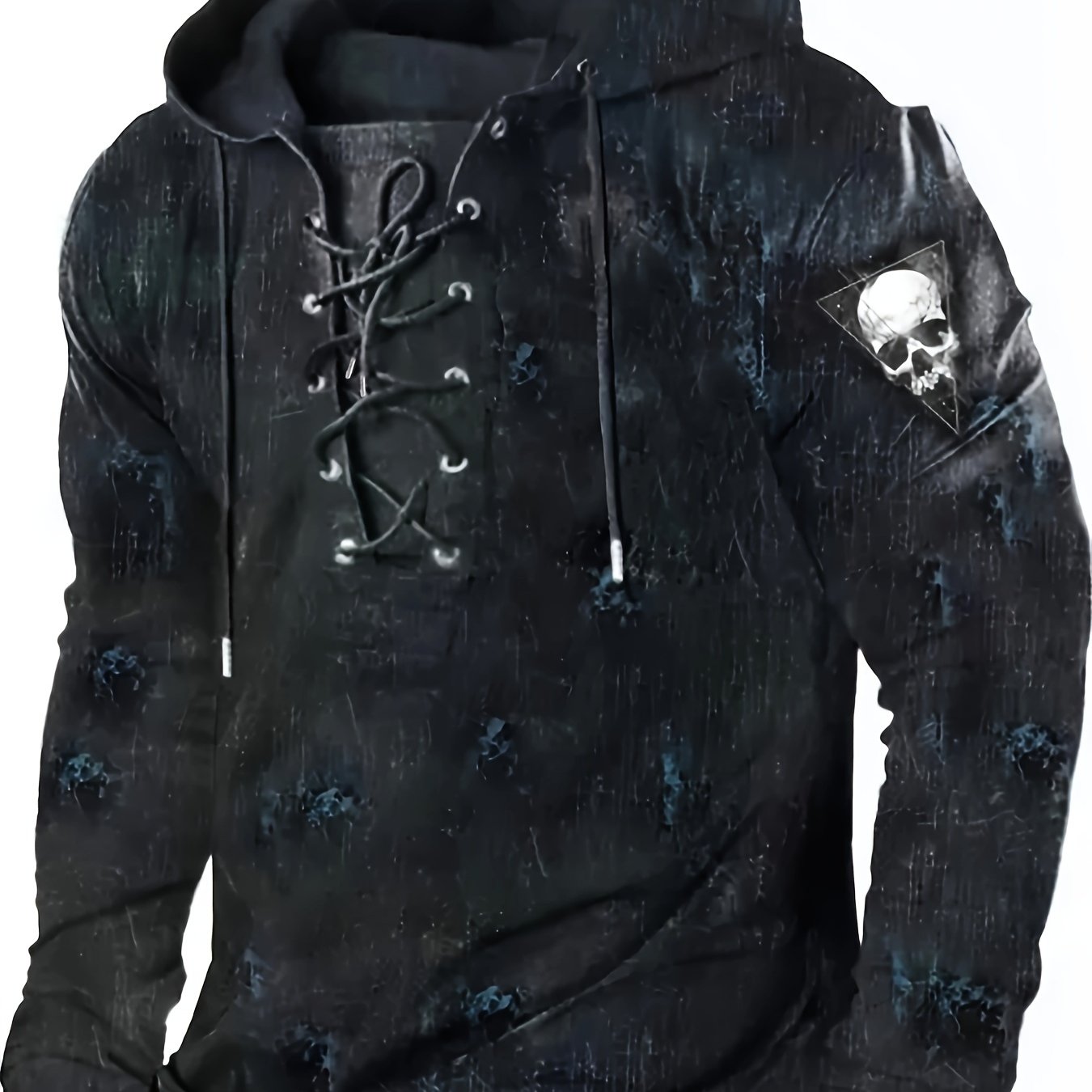 Retro Lace-Up Gothic Graphic Hoodie for Men – Streetwear Casual Floral Print Hooded Sweatshirt | Spring, Fall & Winter Fashion | Gift Idea